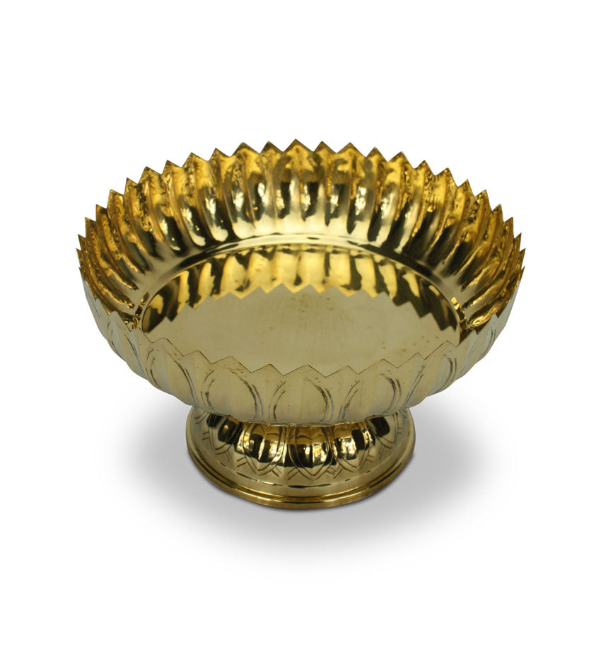 Thai Brass Tray with Pedestal, 22cm diameter - farangshop-co