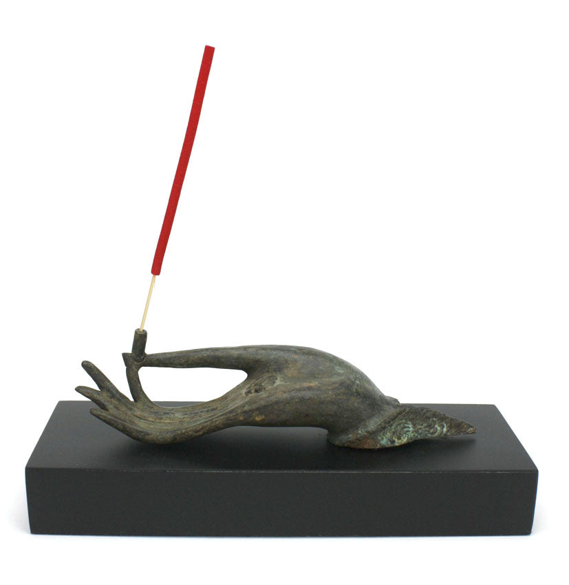 Buddha hand incense or tealight candle holder - small bronze metal - farangshop-co