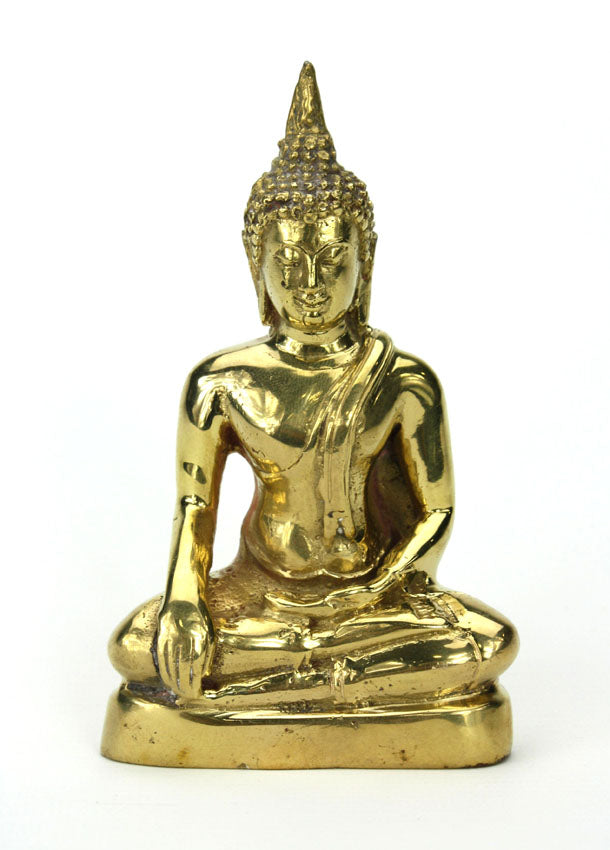 Small Brass Thai Seated Buddha Statue, 12cm high, CC01 - farangshop-co