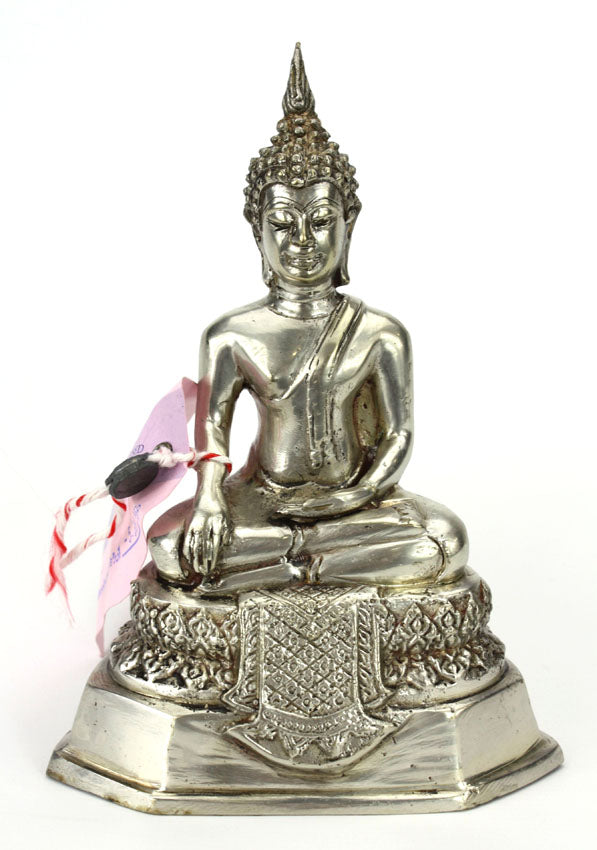 Thai Silver Metal Seated Buddha Statue, approx 18cm high, CC07 - farangshop-co