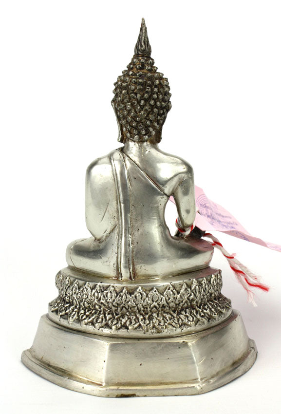 Thai Silver Metal Seated Buddha Statue, approx 18cm high, CC07 - farangshop-co