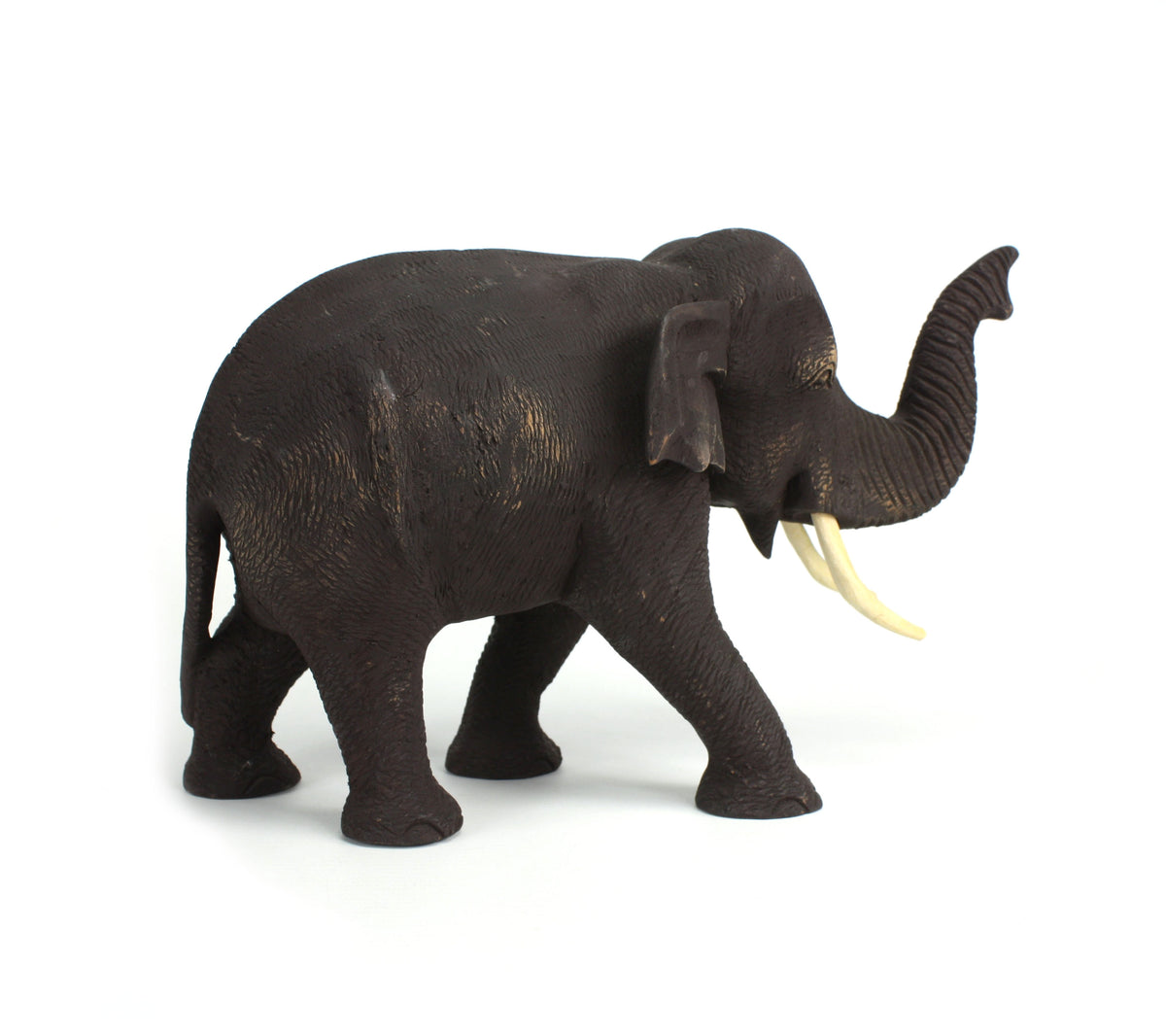 Teak elephant - hand carved (large) - approx 18cm high, H. - farangshop-co
