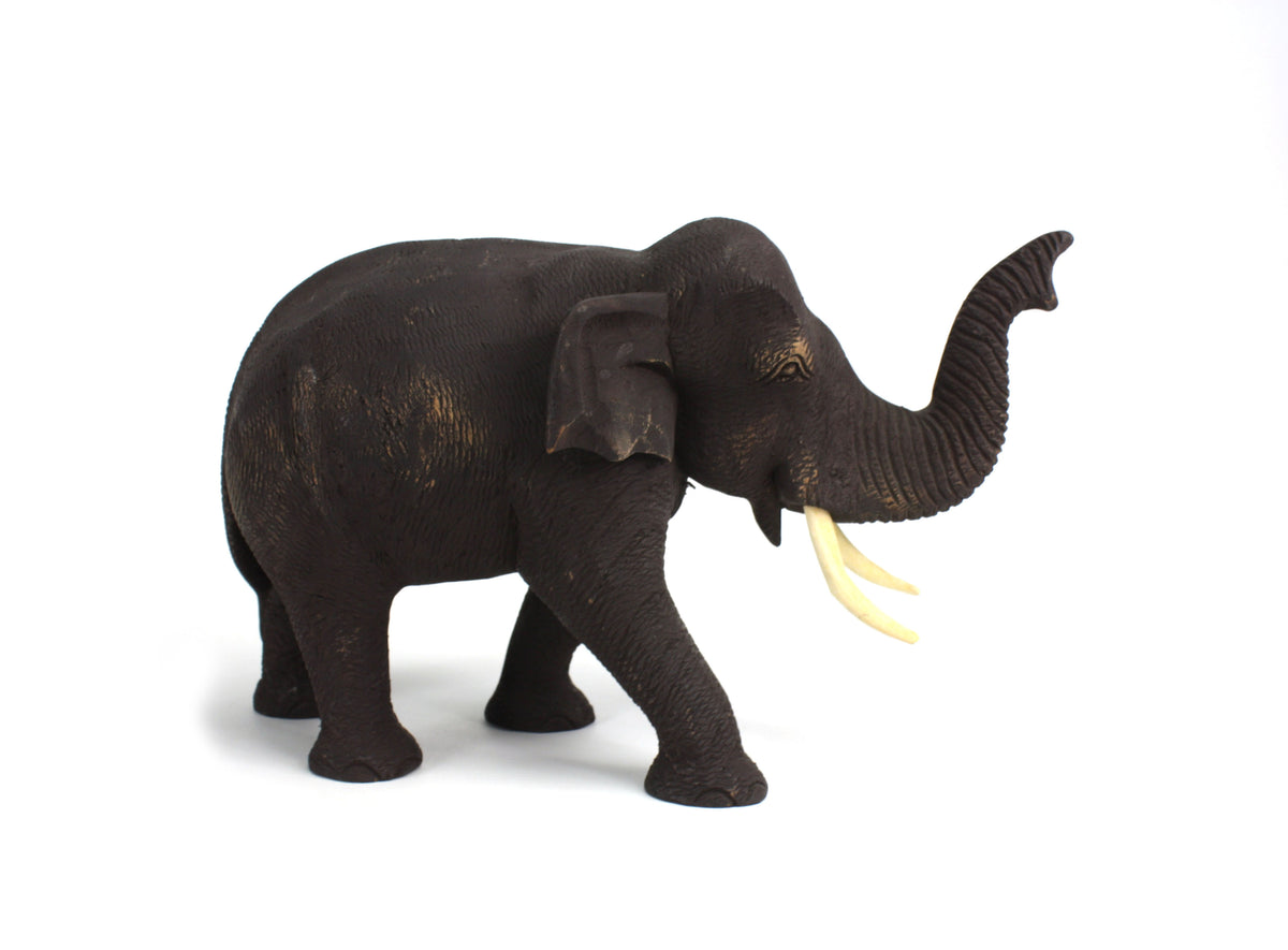 Teak elephant - hand carved (large) - approx 18cm high, H. - farangshop-co