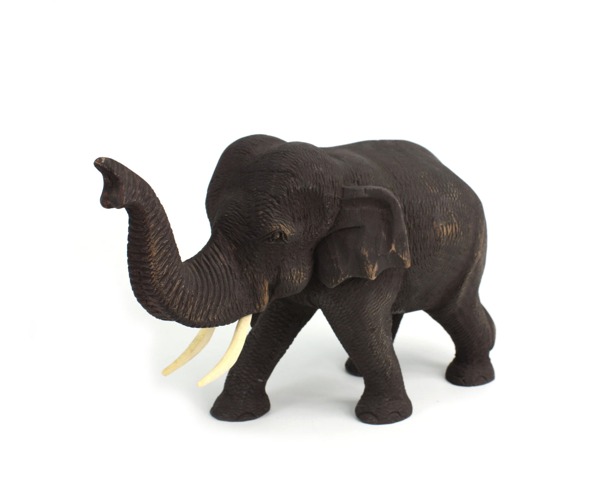 Teak elephant - hand carved (large) - approx 18cm high, H. - farangshop-co