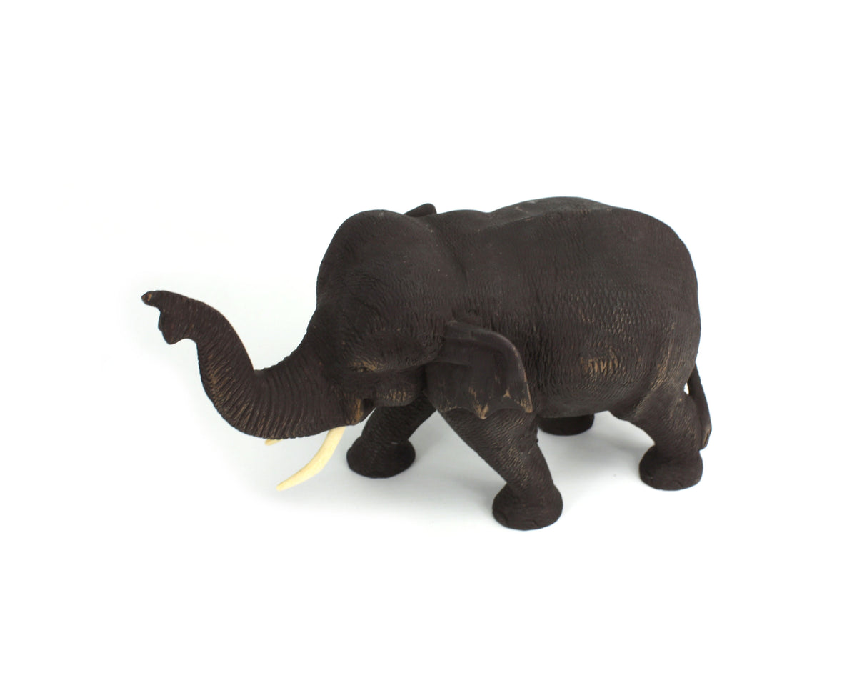 Teak elephant - hand carved (large) - approx 18cm high, H. - farangshop-co