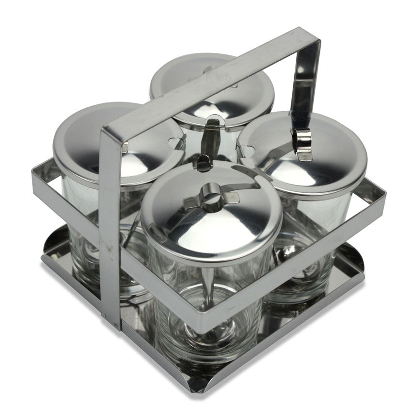 Thai Condiment Set, Stainless Steel, 9 oz glasses, 14cm high x 15cm wide - farangshop-co
