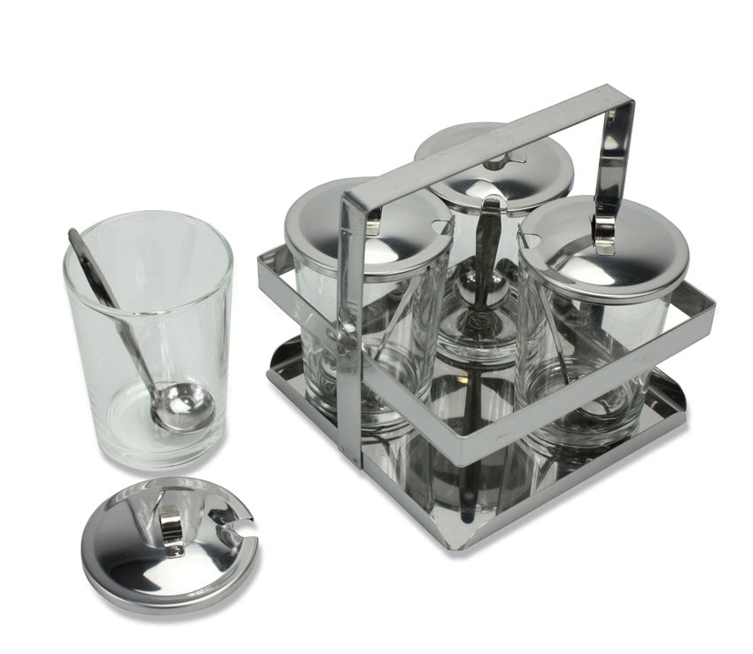 Thai Condiment Set, Stainless Steel, 9 oz glasses, 14cm high x 15cm wide - farangshop-co