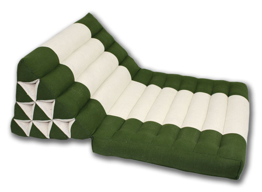 Green and cream cotton linen fabric standard one-fold Thai cushion - farangshop-co