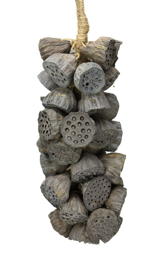 Hanging Decorative Rope of Exotic Dried Small Lotus Heads, 60cm long - farangshop-co