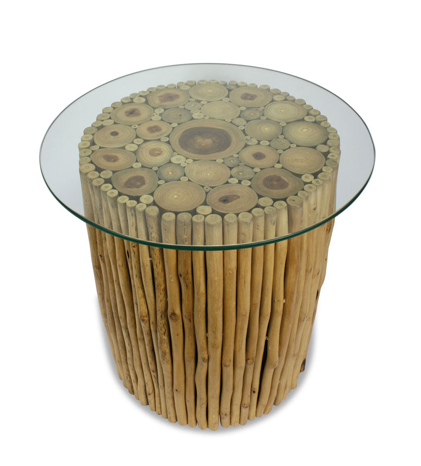 Thai Side Table, Glass Top, 51cm high - farangshop-co