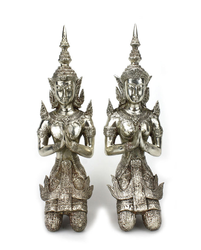 Pair of Thai Thepanom in Silver Metal Finish, approx 33cm high - farangshop-co