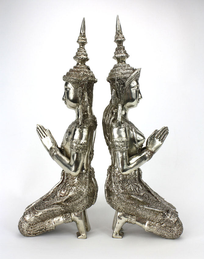 Pair of Thai Thepanom in Silver Metal Finish, approx 33cm high - farangshop-co