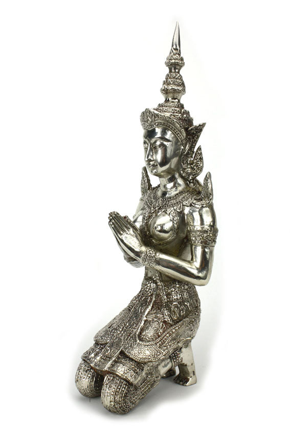 Pair of Thai Thepanom in Silver Metal Finish, approx 33cm high - farangshop-co