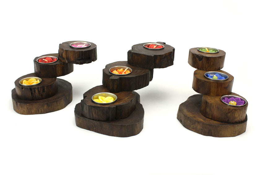 3 Step Teak Candle Holder - farangshop-co