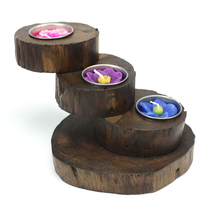 3 Step Teak Candle Holder - farangshop-co