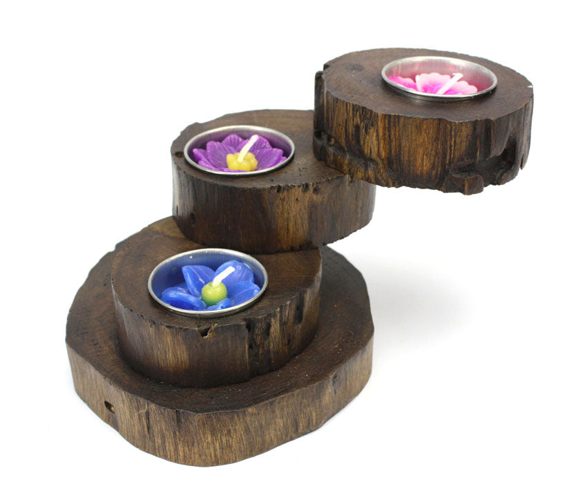 3 Step Teak Candle Holder - farangshop-co