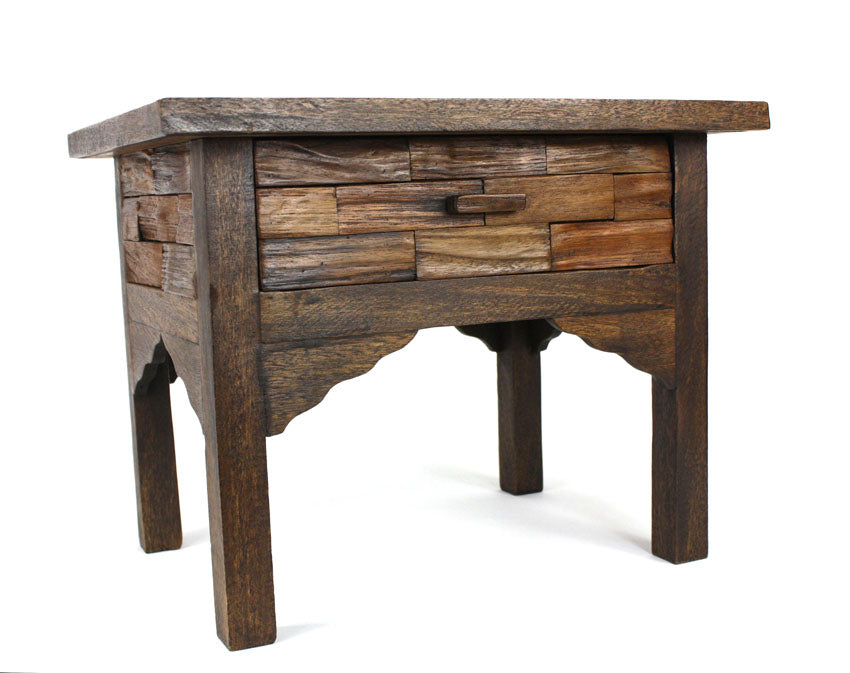 Thai furniture - Low table - single drawer, reclaimed teakwood - farangshop-co