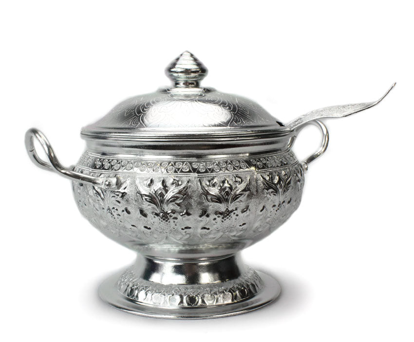Traditional Thai Aluminium Metal Rice Serving Bowl and Serving Spoon, 20cm diameter - farangshop-co