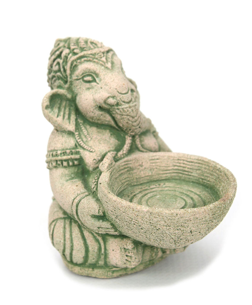 Seated Ganesh Sandstone tealight candle holder, 10cm high - farangshop-co