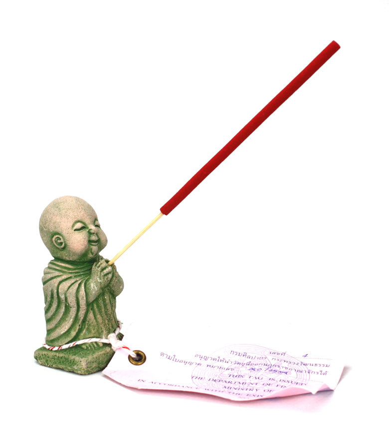 Small Standing Sandstone monk incense stick holder - statue, 8cm high - farangshop-co