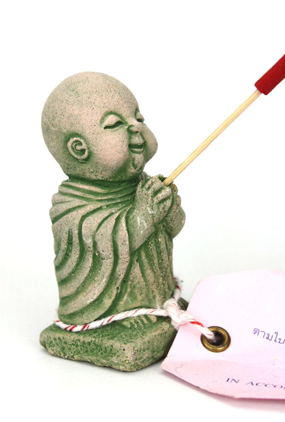 Small Standing Sandstone monk incense stick holder - statue, 8cm high - farangshop-co