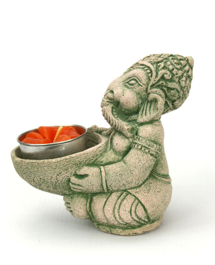 Seated Ganesh Sandstone tealight candle holder, 10cm high - farangshop-co