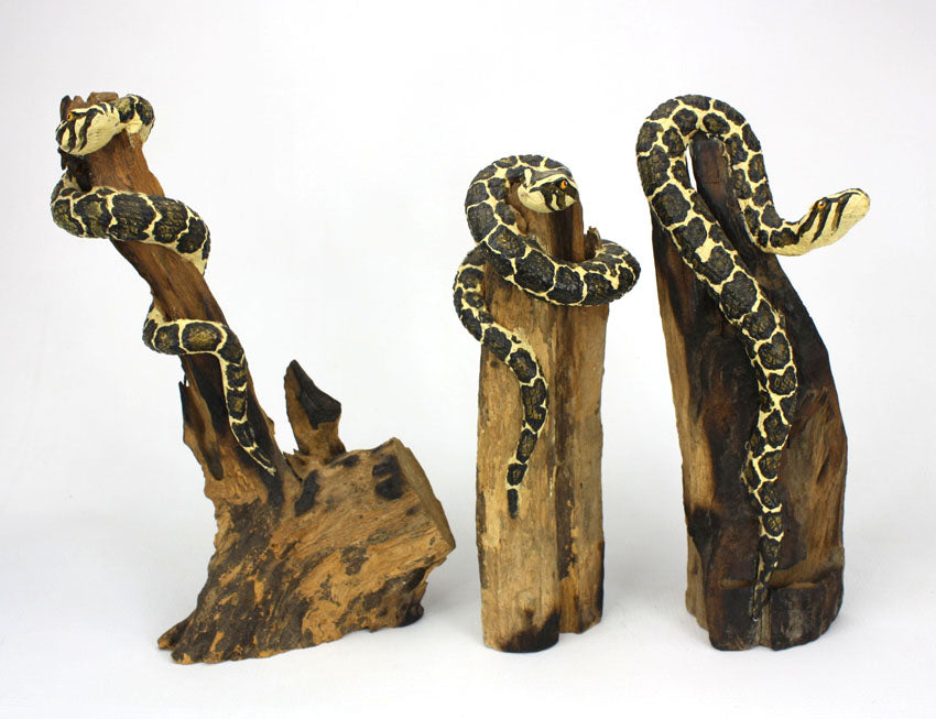 Handmade Snake Sculpture on Natural Wooden Tree Stand - farangshop-co
