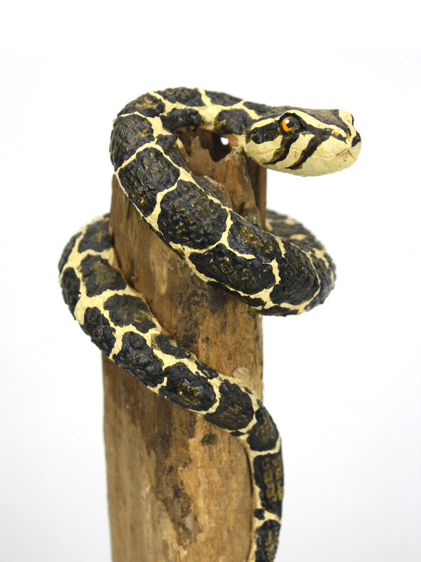 Handmade Snake Sculpture on Natural Wooden Tree Stand - farangshop-co