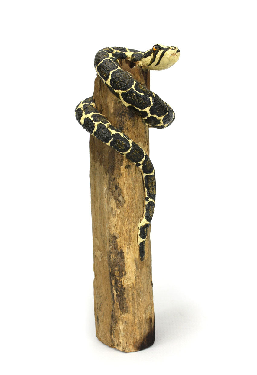 Handmade Snake Sculpture on Natural Wooden Tree Stand - farangshop-co