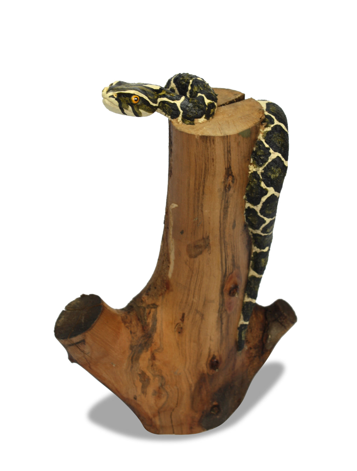 Handmade Snake Sculpture on Natural Wooden Tree Stand, Small 22-30cm Size - farangshop-co
