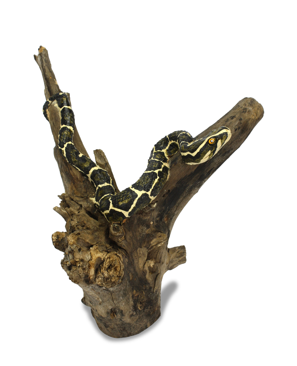 Handmade Snake Sculpture on Natural Wooden Tree Stand, Small 22-30cm Size - farangshop-co