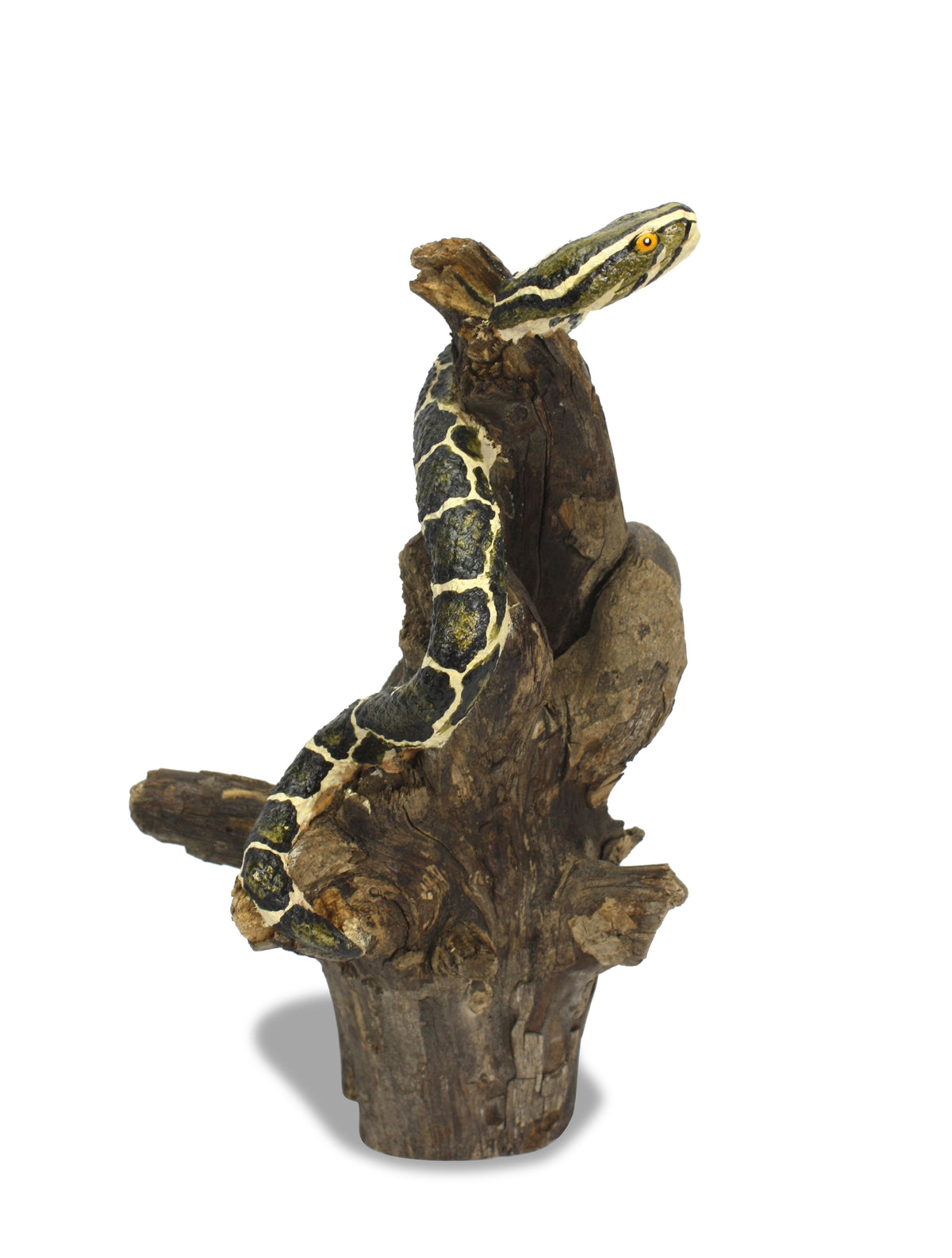 Handmade Snake Sculpture on Natural Wooden Tree Stand, Small 22-30cm Size - farangshop-co