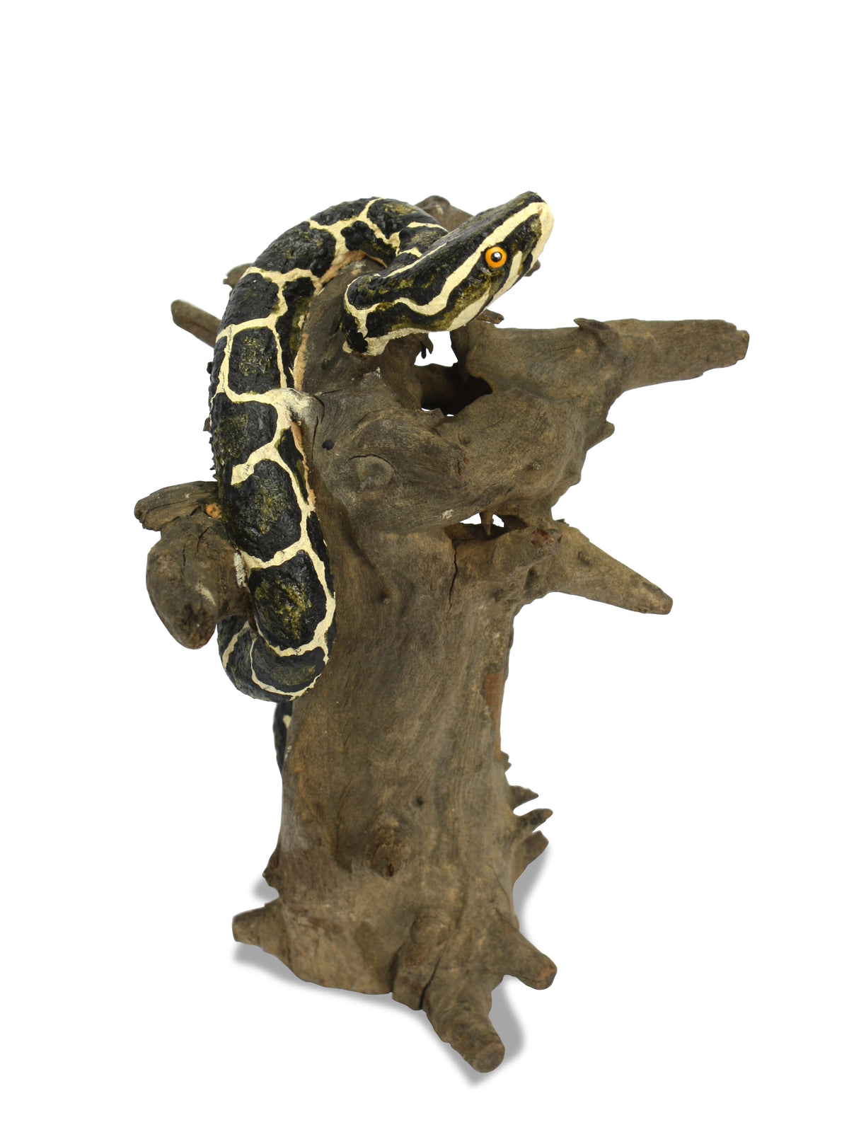 Handmade Snake Sculpture on Natural Wooden Tree Stand, Small 22-30cm Size - farangshop-co
