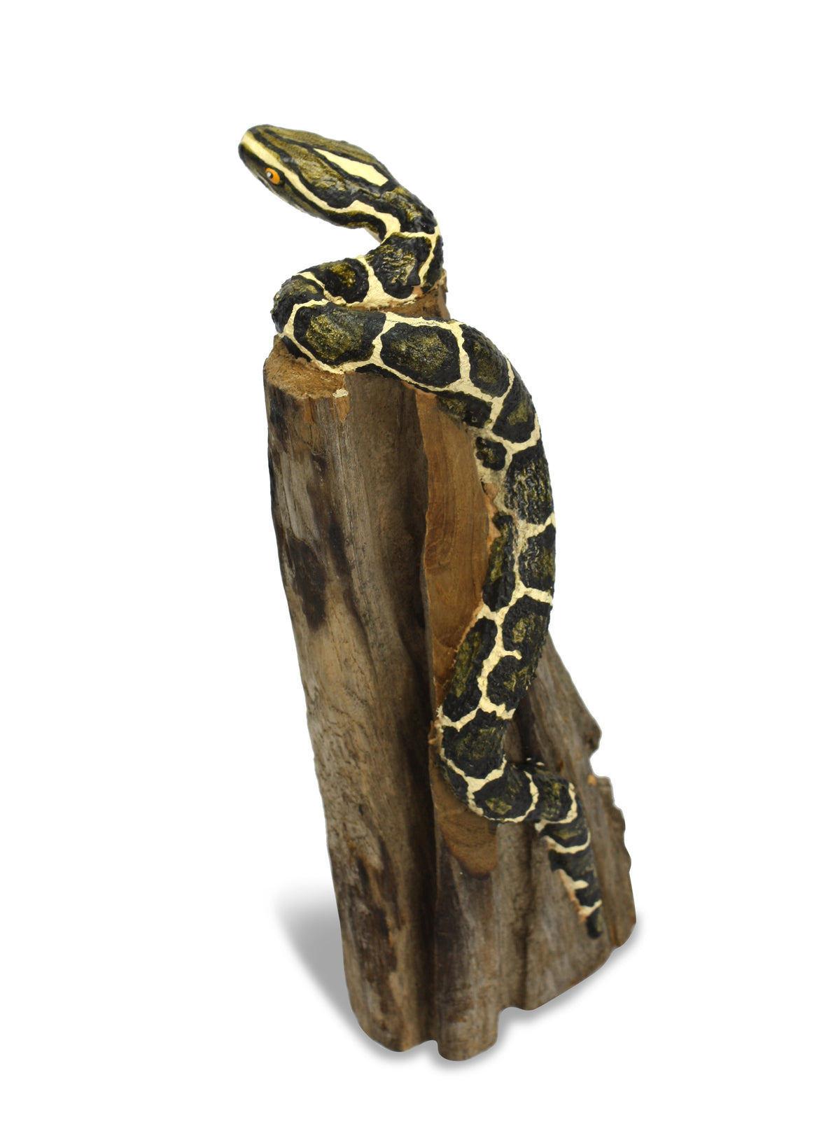 Handmade Snake Sculpture on Natural Wooden Tree Stand, Small 22-30cm Size - farangshop-co
