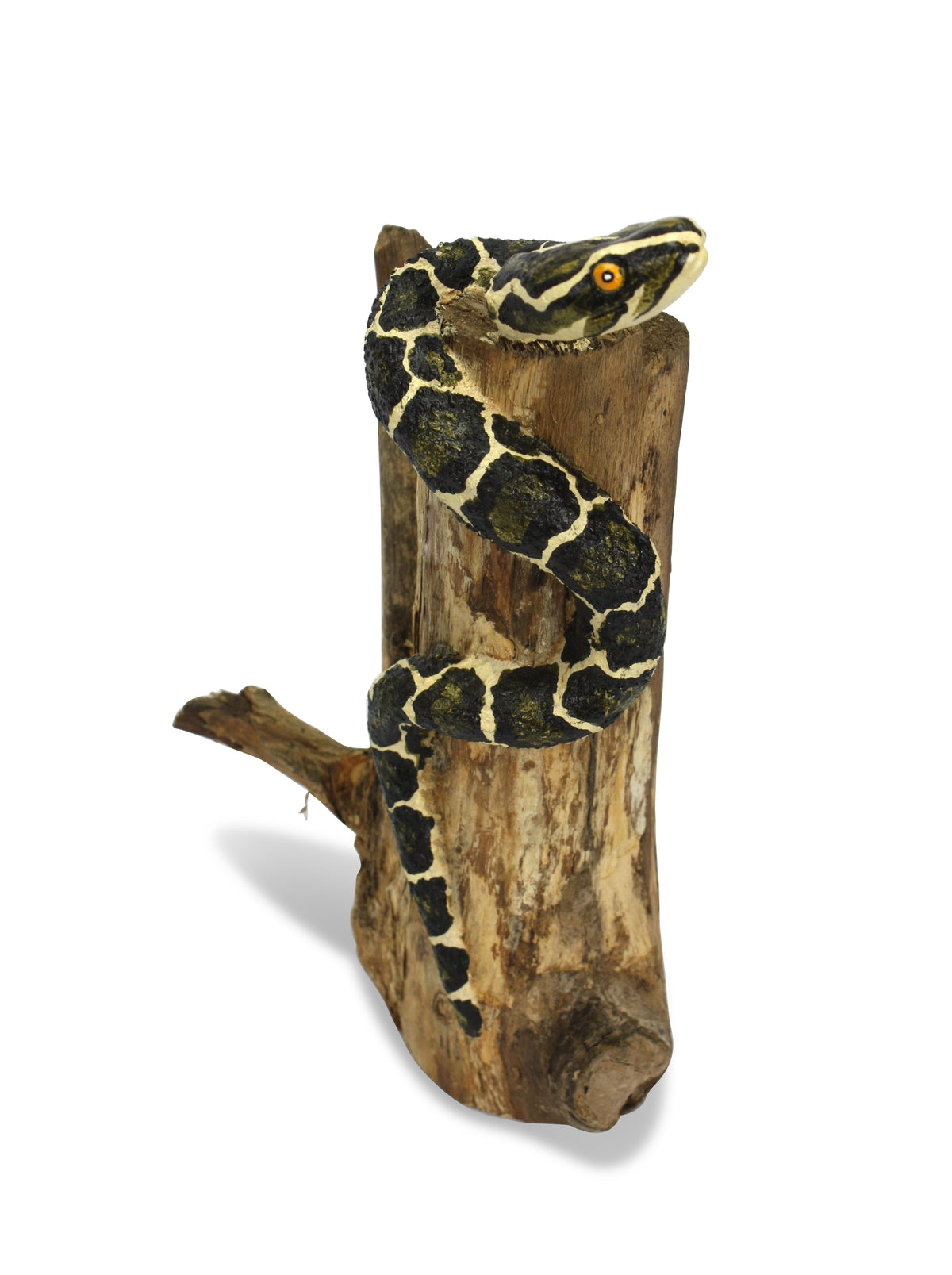 Handmade Snake Sculpture on Natural Wooden Tree Stand, Small 22-30cm Size - farangshop-co