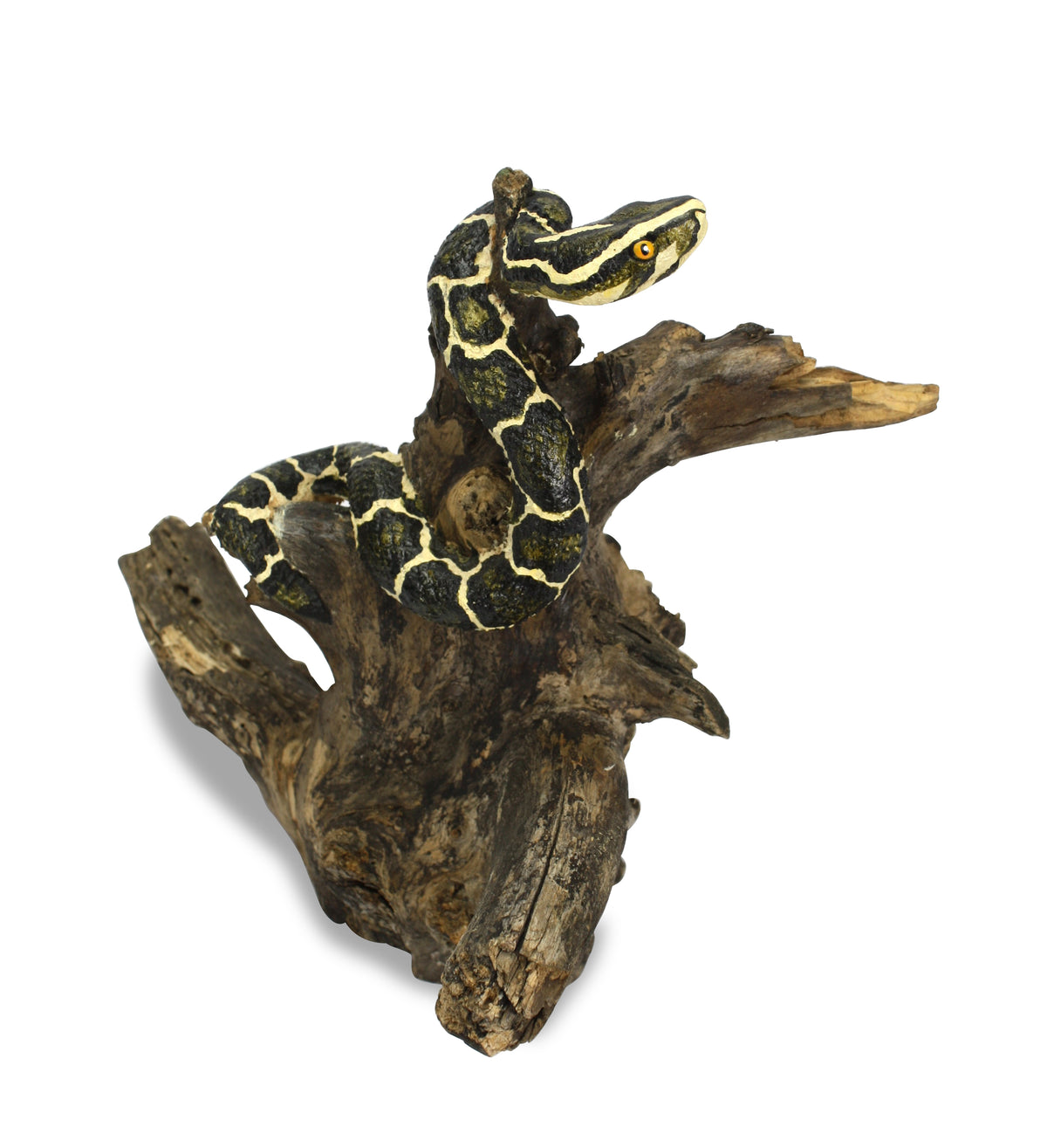 Handmade Snake Sculpture on Natural Wooden Tree Stand, Small 22-30cm Size - farangshop-co