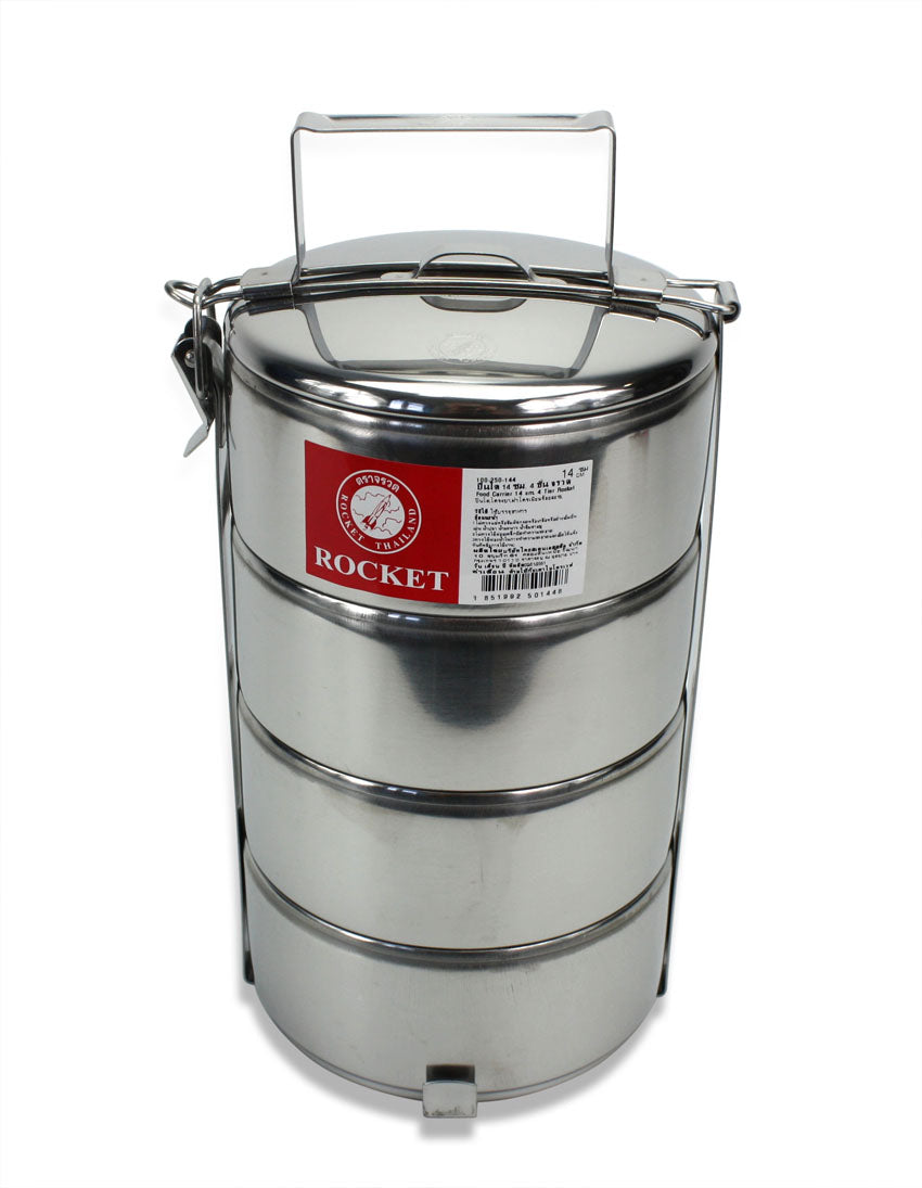 Stainless Steel Thai Metal Food Carrier, 4 bowls, 14cm x 4. Tiffin box. - farangshop-co