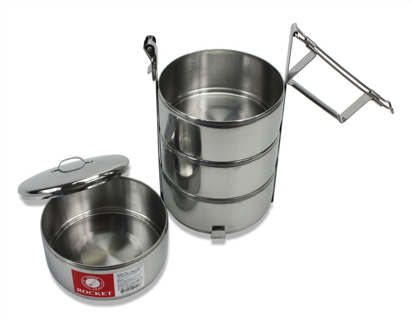 Stainless Steel Thai Metal Food Carrier, 4 bowls, 14cm x 4. Tiffin box. - farangshop-co