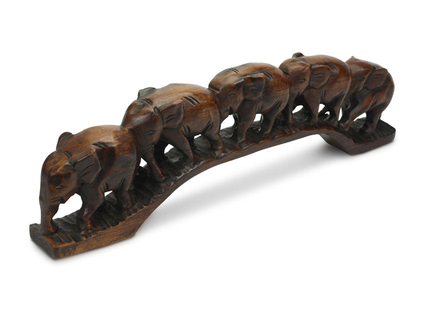 Carved Train of Elephants in Teak wood, 48cm long - farangshop-co