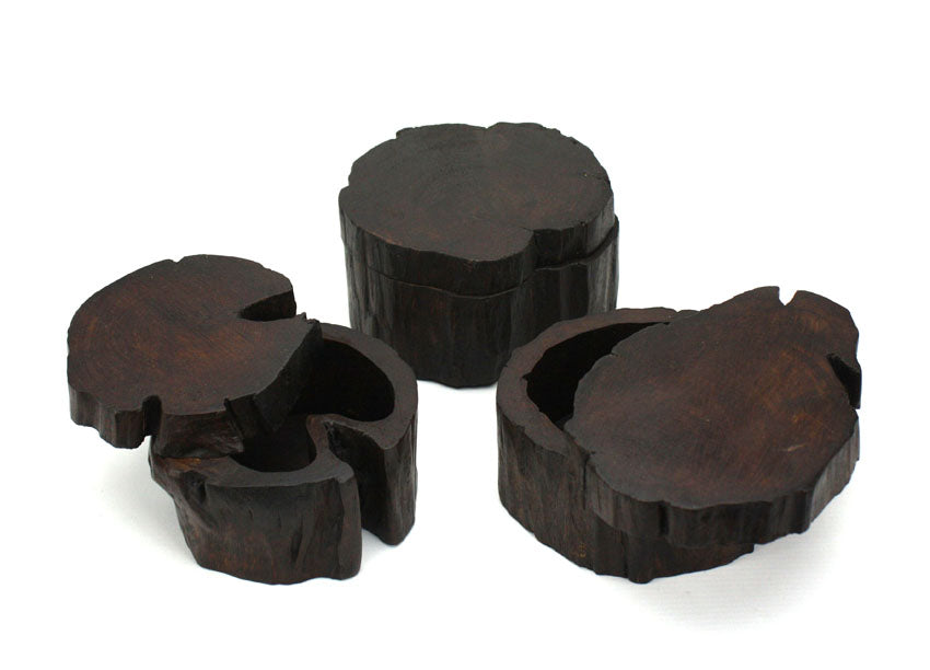 Teak root swivel box, Thai, dark waxed finish - farangshop-co