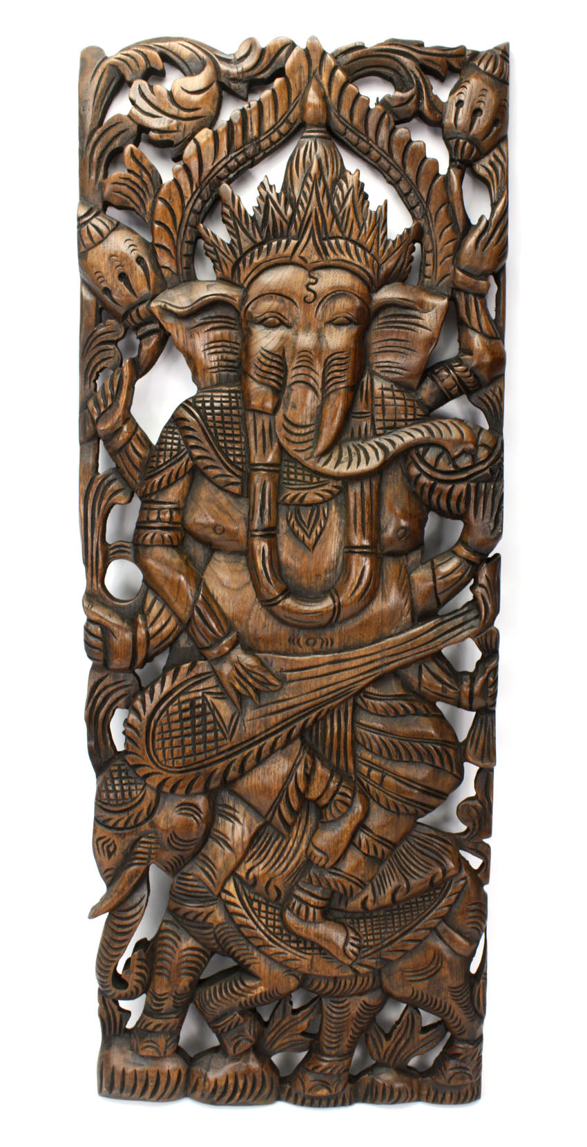 Carved teak wall panels, Ganesh design, 90cm x 35cm, GN20 - farangshop-co