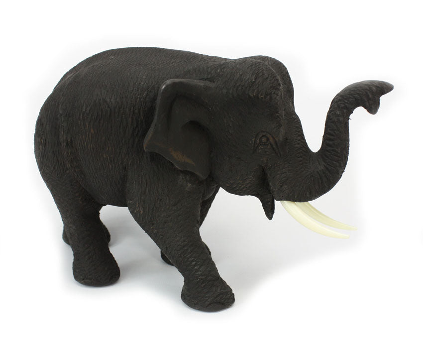 Teak elephant - hand carved (medium) - approx 15cm high - farangshop-co