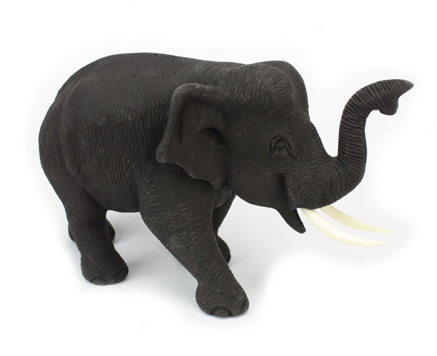 Teak elephant - hand carved (medium) - approx 15cm high - farangshop-co