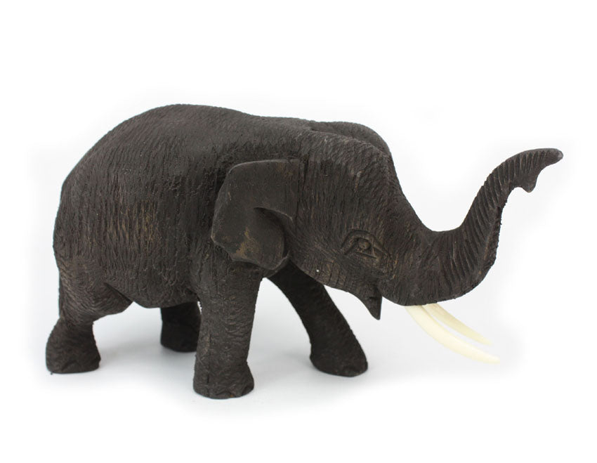 Teak elephant - hand carved (small) - approx 10cm high - farangshop-co