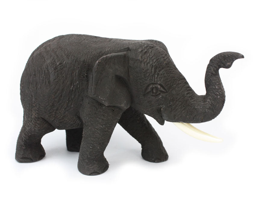 Teak elephant - hand carved (small) - approx 10cm high - farangshop-co