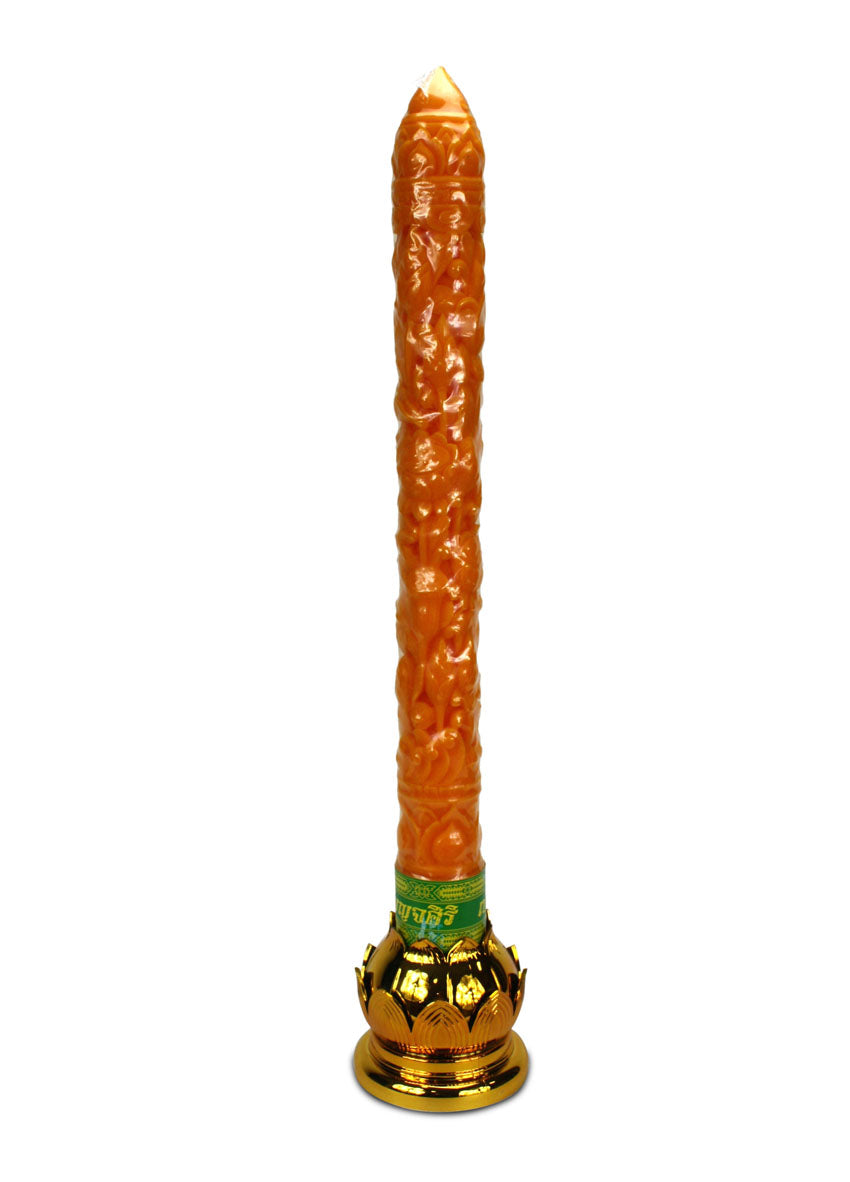 Very Large Thai Temple Candle, 70cm high, with golden lotus base - farangshop-co