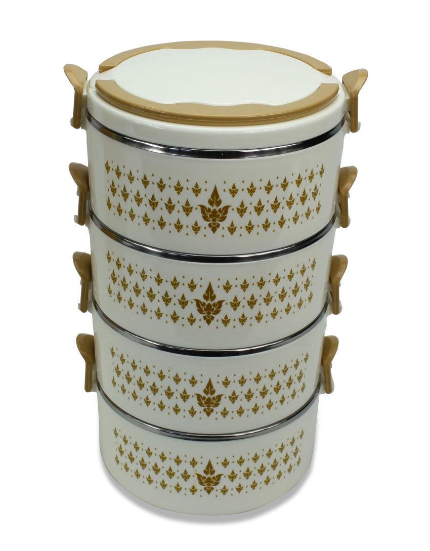 Thai Temple Style Insulated Food Carrier, 4 bowls, 16cm x 4 - farangshop-co