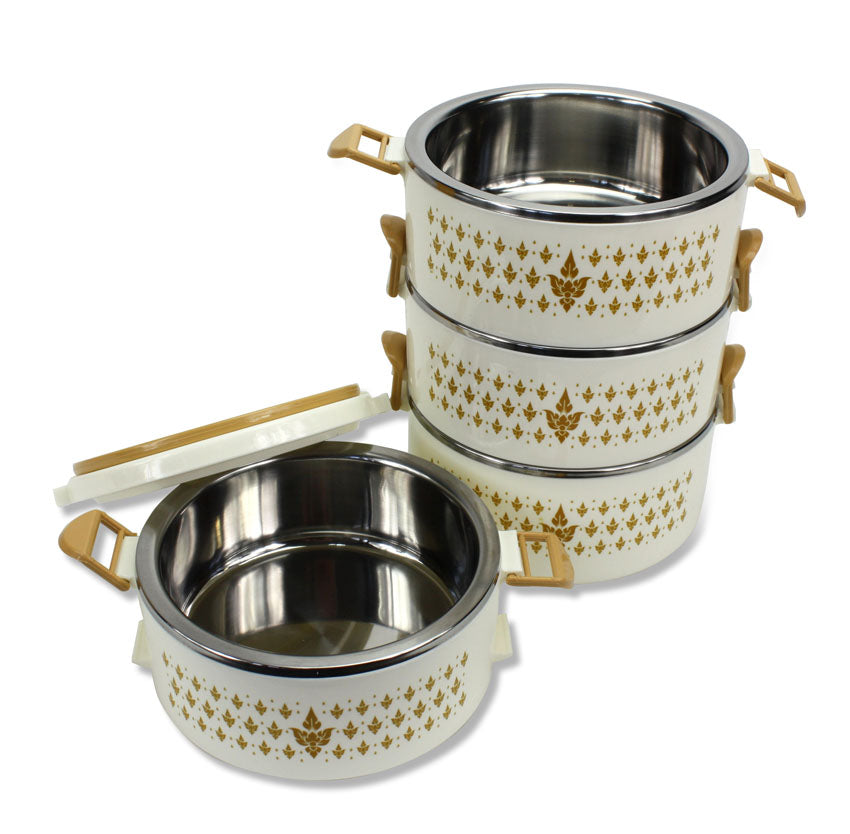 Thai Temple Style Insulated Food Carrier, 4 bowls, 16cm x 4 - farangshop-co