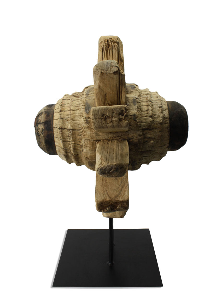 Wheel axle on stand, Thai teak wood sculpture - extra large, 68cm high. - farangshop-co