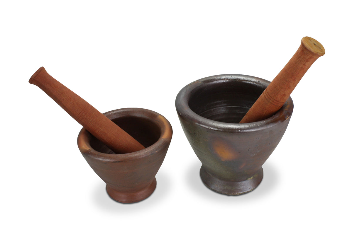 Thai / Laos Earthenware Mortar and Pestle, 2 sizes. Kruk - Clay mortar. - farangshop-co